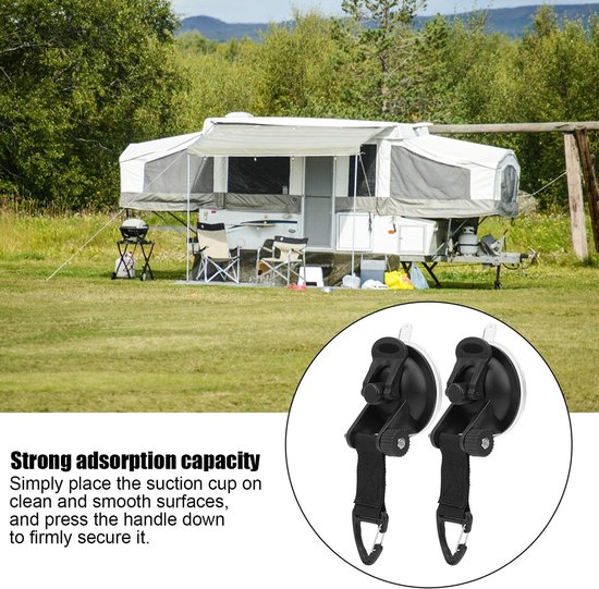 Dailygoody - Sterke Zuignappen - Opgewaardeerd Vastbinden - Ideaal voor Tent en Auto - Handige Haak - Perfect voor Camping en Luifels - 2 Stuks — afbeelding 5