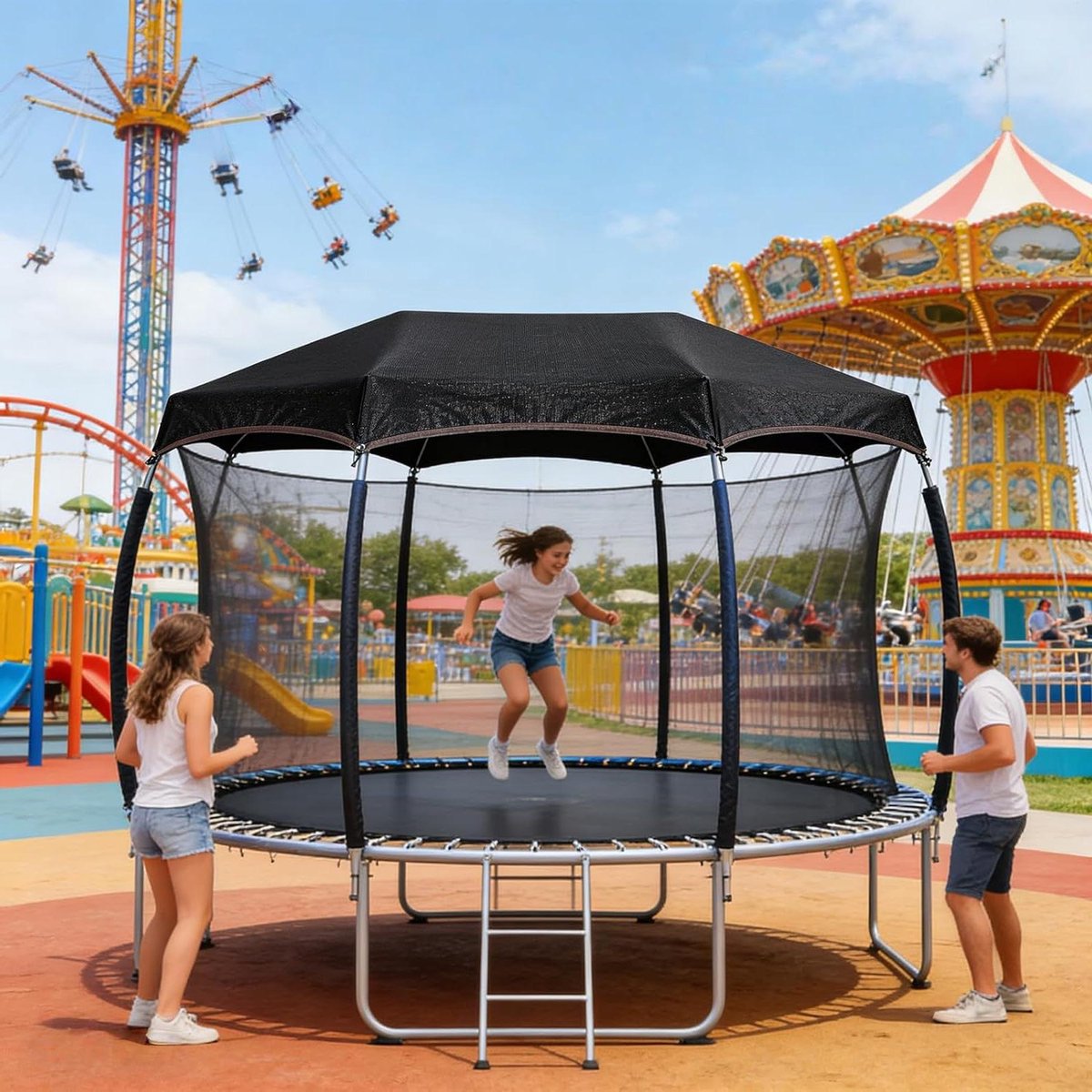 Trampoline Afdekking - Trampoline Overkapping - Bescherming Tegen Zon - UV-Bestendig Waterdicht - Ø 183-427 cm - Zwart