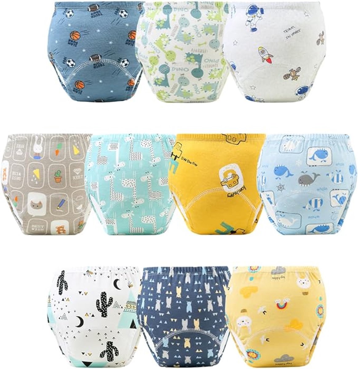 Set van 10 oefenbroekjes, zindelijkheidstraining, luierbroekjes, oefenen met zindelijkheid, voor jongens en meisjes , 4-6 jaar