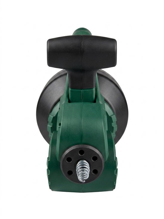 Groene en zwarte ontstoppingsmachine met handvat aan de bovenzijde.