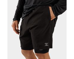 ZEUZ Heren 2-in-1 Sportshort – Fitness Short met Binnenbroek - Zwart - S