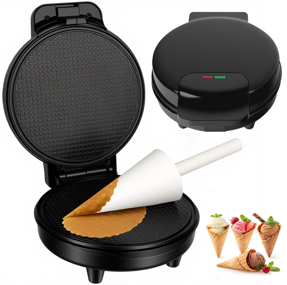 Ericbee-Kitchen-Professionele Wafelmachine-24,5x18,5x10 cm-1000W-ijzeren wafels-Zwart
