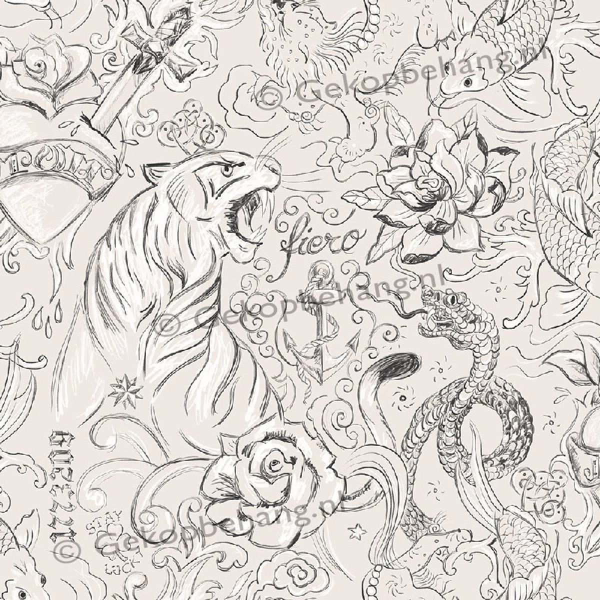 INGK Behang - Thomas - tattoo creme/zwart