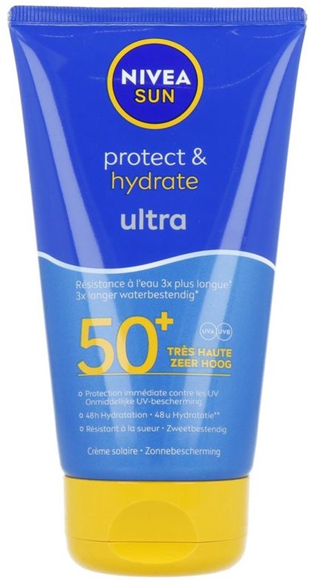 NIVEA SUN Protect & Hydrate Ultra Zonnebrand Crème - SPF 50+ - Zeer waterproof - Zonnecrème - Met Vitamine E - 150 ml