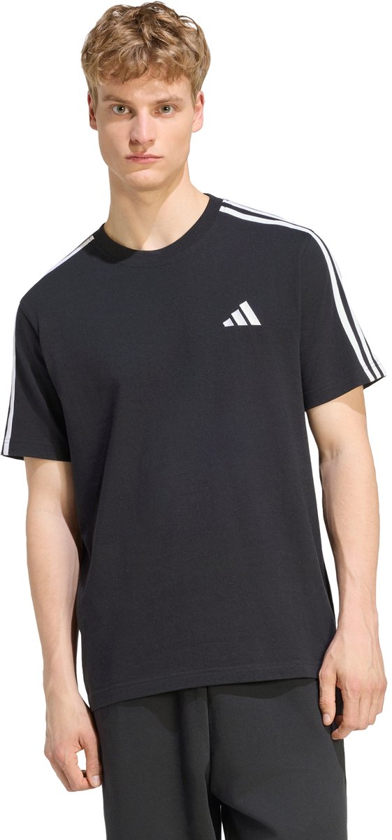 Adidas Sportswear Essentials 3-Stripes Single Jersey T-Shirt Met Logo Links Op De Borst Heren Zwart
