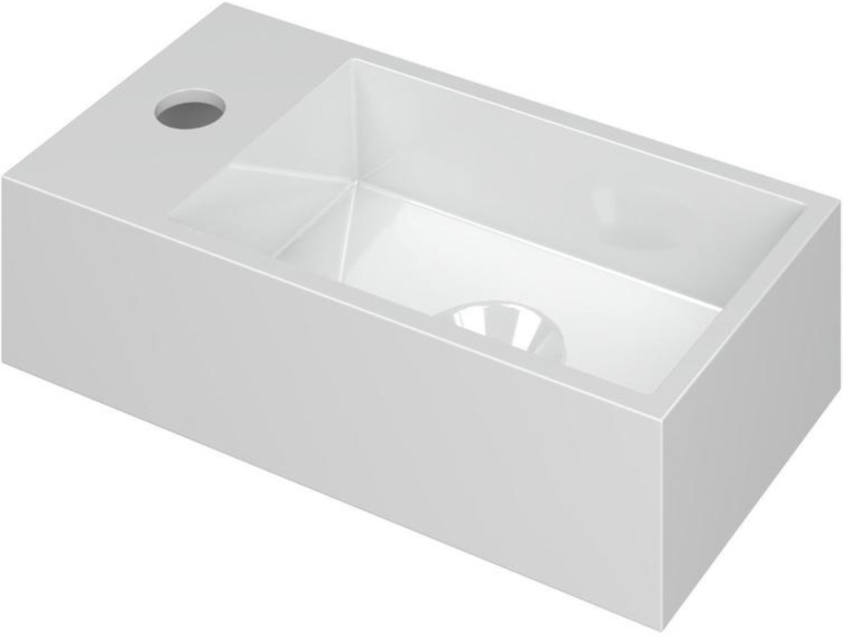 INK - Fontein Polystone Links met Kraangat - 360x180x90 mm - Glans Wit