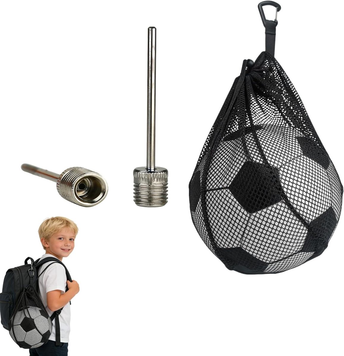 Vouwbare tas voor sportballen met koorden en 2 naalden voor opblazen - Voetbal en basketbal rugzak met binnenzak en ophangring