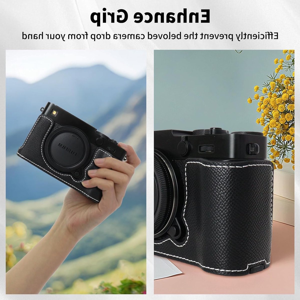 Stijlvolle en beschermende cameratas voor Fujifilm X-E5 van PU leer thumbnail 4