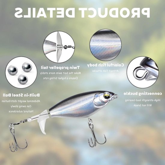 4 Stuks Topwater Wobbler voor Forel, Snoek en Baars - 8 cm Levendige Zwemvissen met Propellerstaart voor Zoet en Zout Water — afbeelding 2