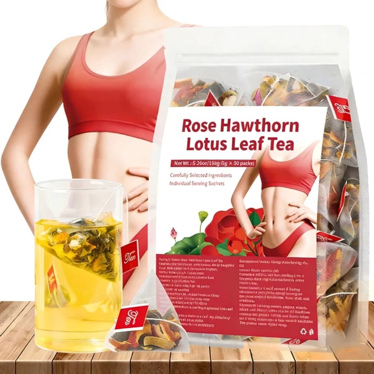 Roos Hawaart Lotusblad Thee - 30 Zakjes (150g) - Natuurlijke Kruidenmix - Met Waxgordenschil & Roos - Authentiek Bozhou