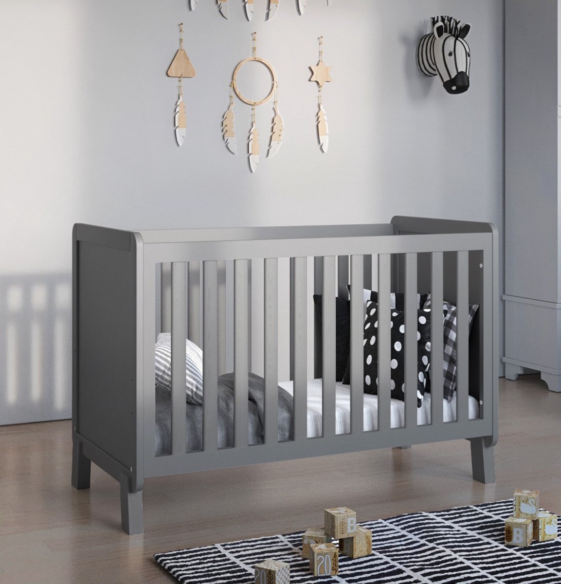 Love For Sleep Francis Babybedje 2-in-1 – Meegroeibed 134x60 cm – Inclusief Hypoallergeen Microvezel Matras – Massief Grenenhout – Grijs