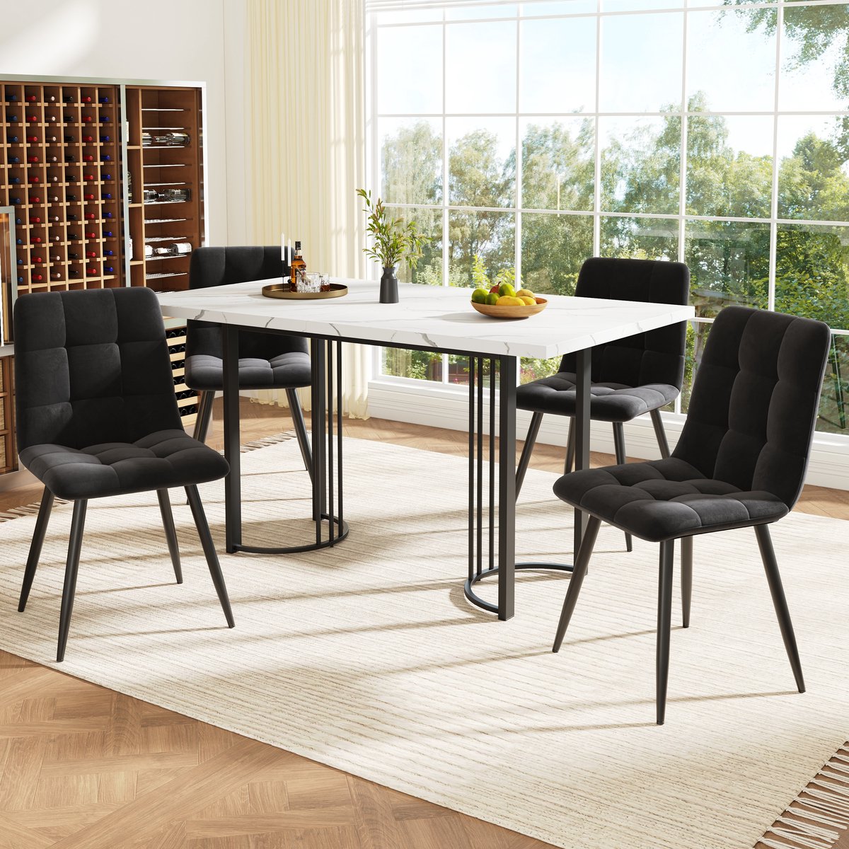 Eettafelset - 140×80 cm - Uitschuifbare Tafel Met 4 Stoelen - Rechthoekig Design - Metaal