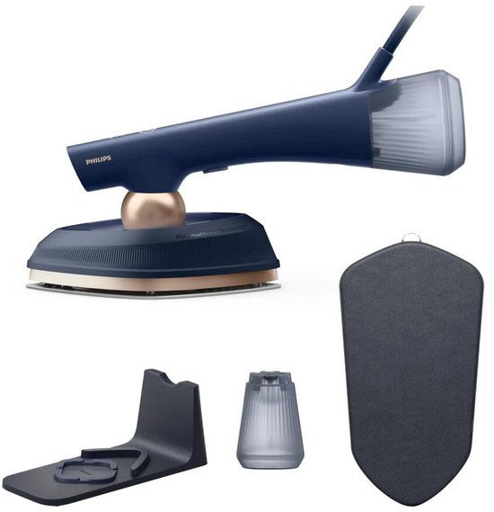 Philips OneTurn - GC215/20 - 2-in-1 hybride strijkijzer - Stomer met SoftBoard - Donkerblauw/Goud
