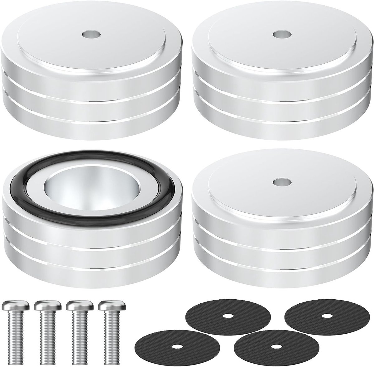 4 HiFi Spikes Pads van Aluminium, 58 x 22 mm, Schokabsorber voor Speakers, Versterkers en Subwoofers met Geluidsisolatie