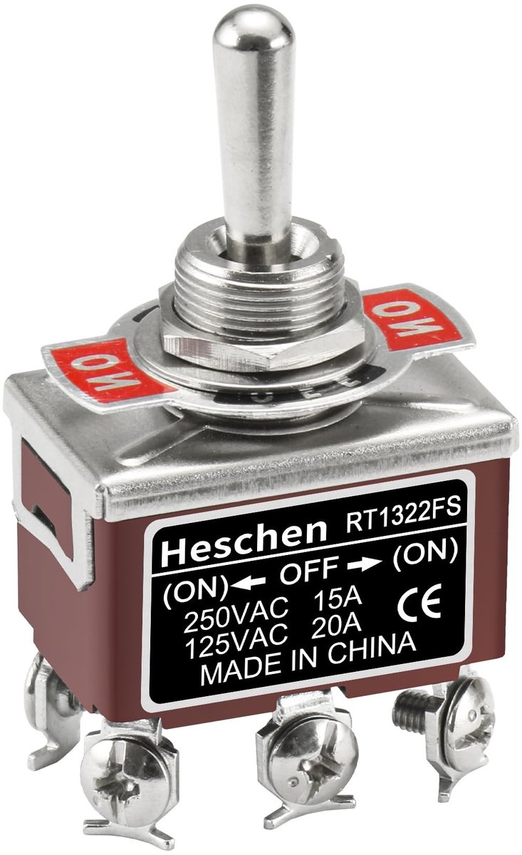 Dailygoody toggle switch - On/Off/On - 15A, 250V - Metaal - Schakelaar voor diverse toepassingen - Geschikt voor auto en boot