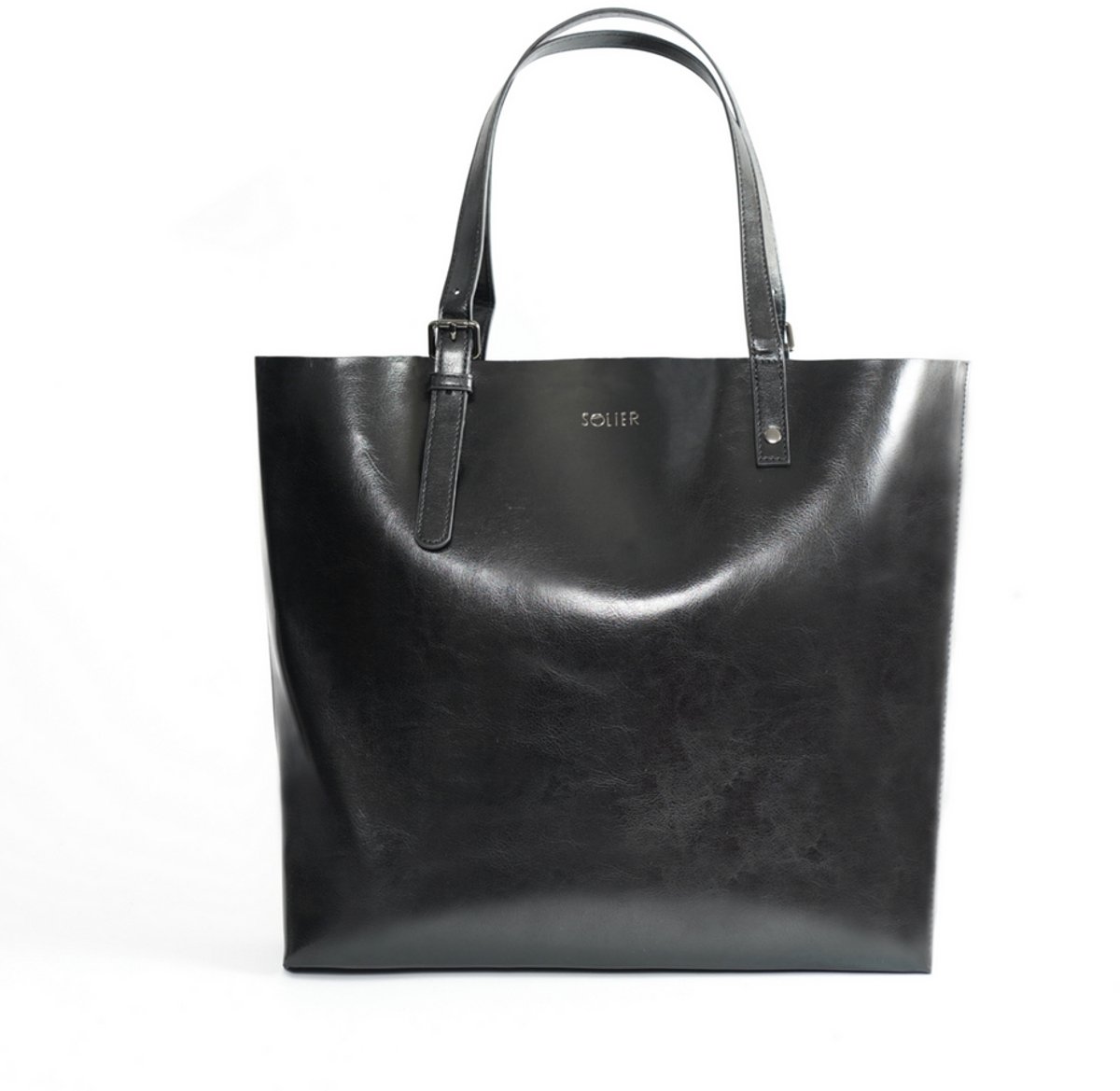 Solier FL32 Tivora - Leren dames shopper - Geschikt voor A4 - Met ritssluiting - Zwart