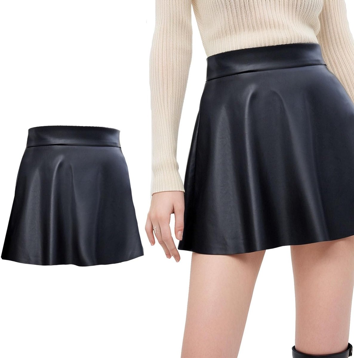 Dames Leren Kilt met Plissé, Hoge Taille en Rits - Comfortabele A-lijn Rok voor Dagelijks Gebruik