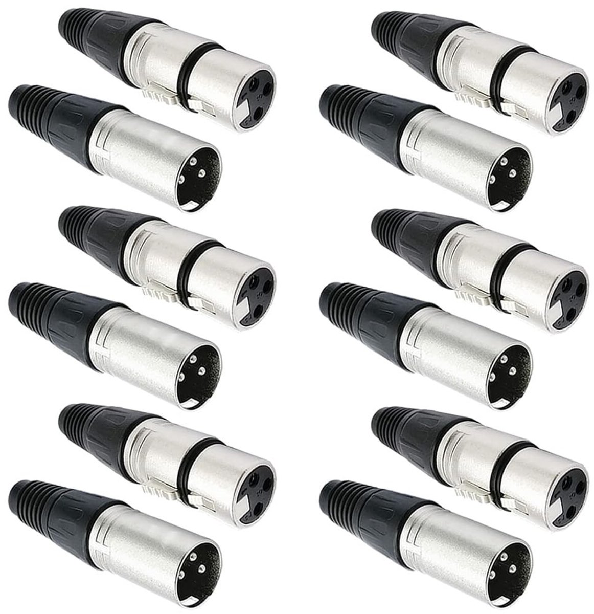 Dailygoody - XLR connectors - Hoogwaardige microfoon kabels - Set van 12 - 3-Pin - Male Female - Voor audio apparatuur - Zilver