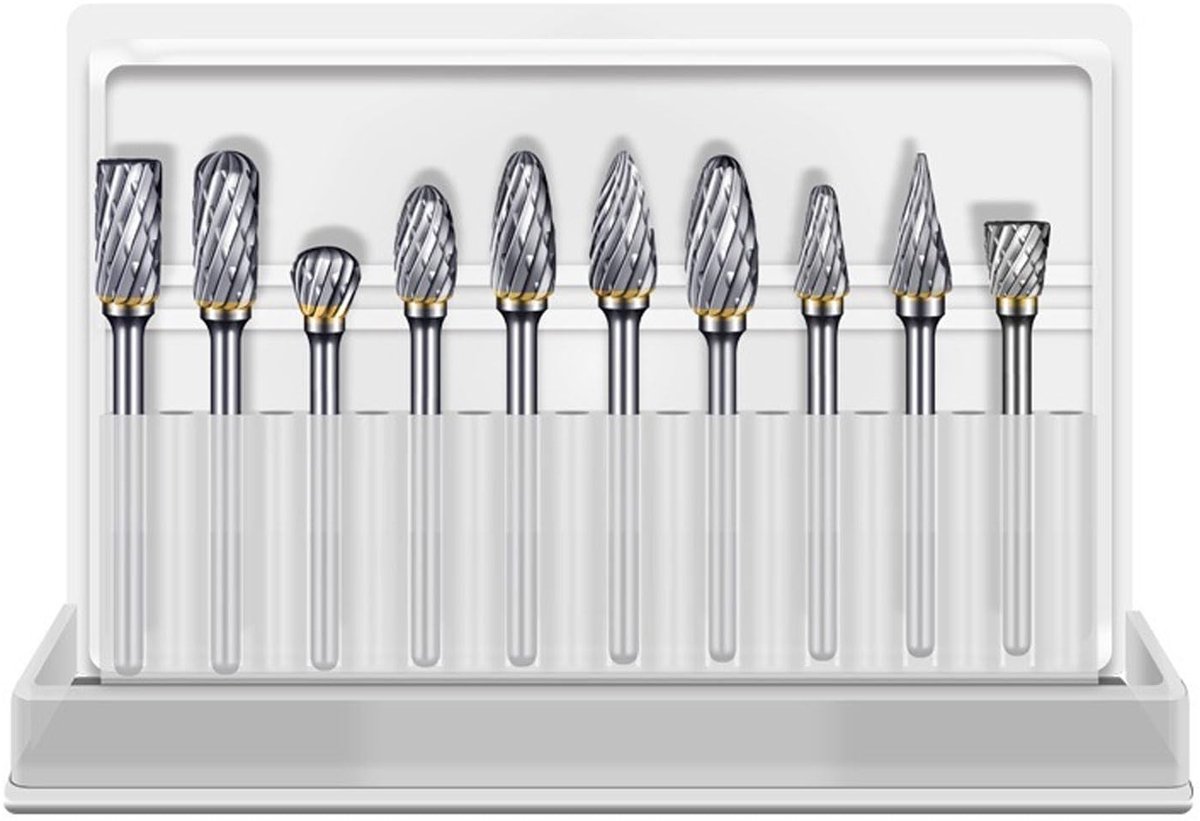 Dailygoody - Wolfraamcarbide bramen set - Dubbel gesneden - 10 stuks - 1/8 inch schacht - Geschikt voor slijpmachine - Voor houtsnijwerk en metaalbewe