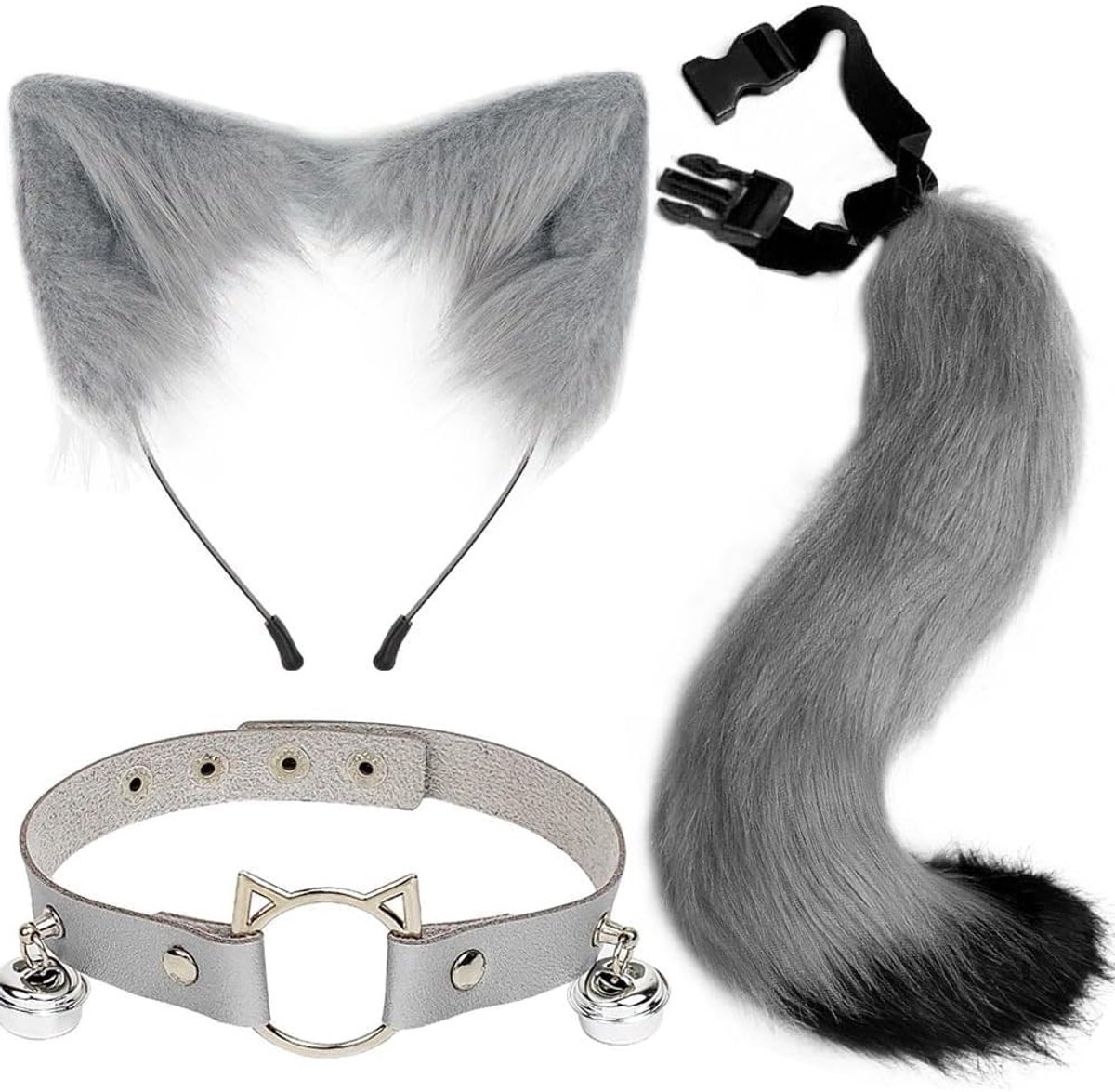 Fluffy Kattenstaart en Oren Set van Neppels voor Cosplay en Feestkleding - Perfecte Accessoire voor Dierenliefhebbers en Kostuumfans