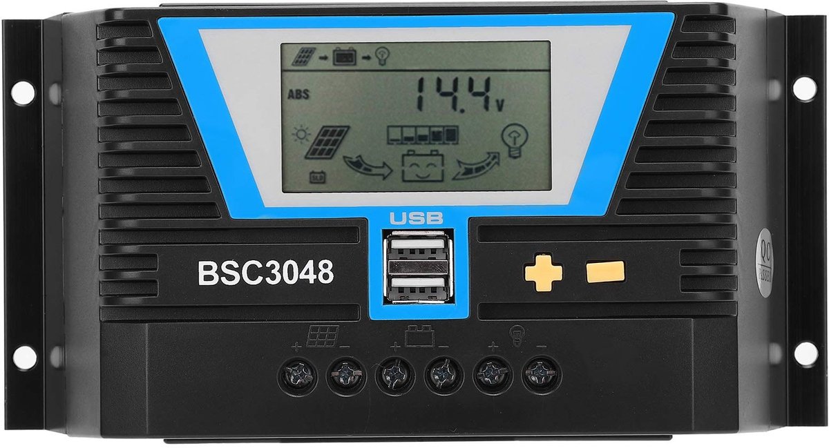 Dailygoody - Solar Laadregelaar - 30A - Intelligente Regulator - Zwart - Batterij Opladen - Geschikt voor Diverse Batterijen - 12V/24V/36V/48V
