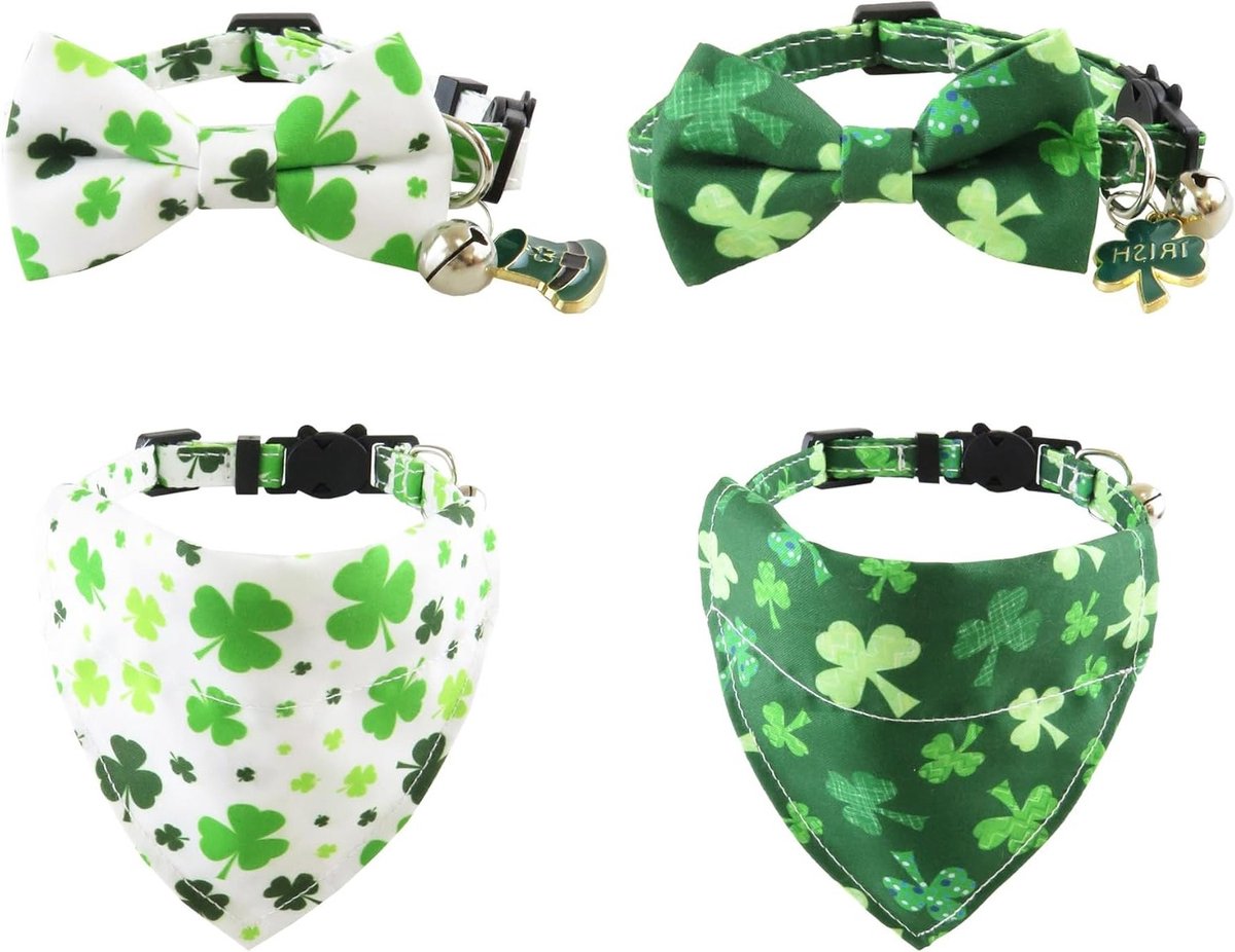 Groene Hondenkostuum voor St. Patrick's Day, Verstelbare Puppy Kraag met Strik en Bandana, Feestelijke Accessoires voor Huisdieren en Katten
