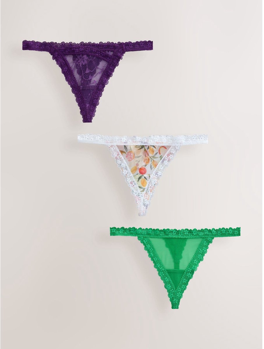 Next - Dames - Set van 3 G-strings van kant en mesh - Wit