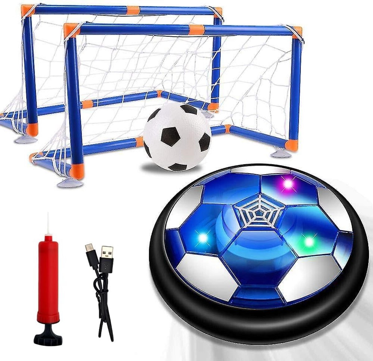 Oplaadbare Hover Ball met LED Verlichting, Inclusief Net voor Voetbalsimulatie, Ideaal Speelgoed voor Kinderen van 3 tot 12 Jaar, Geschikt voor Binnen en Buiten.