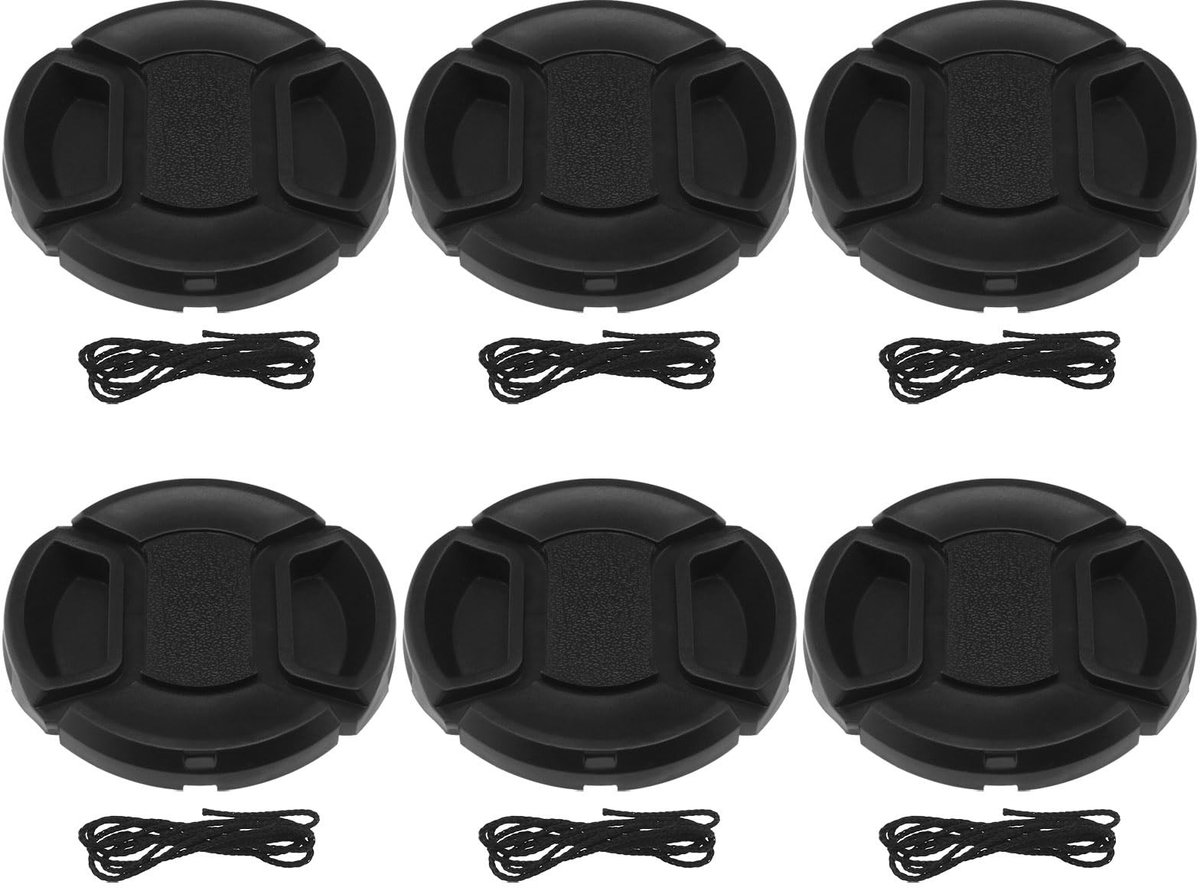 Dailygoody - Camera Lens Cap - 52 mm - Draadmaat - Anti-verlies touw - 6 stuks - Compatibel met Nikon Sony Canon - Kunststof