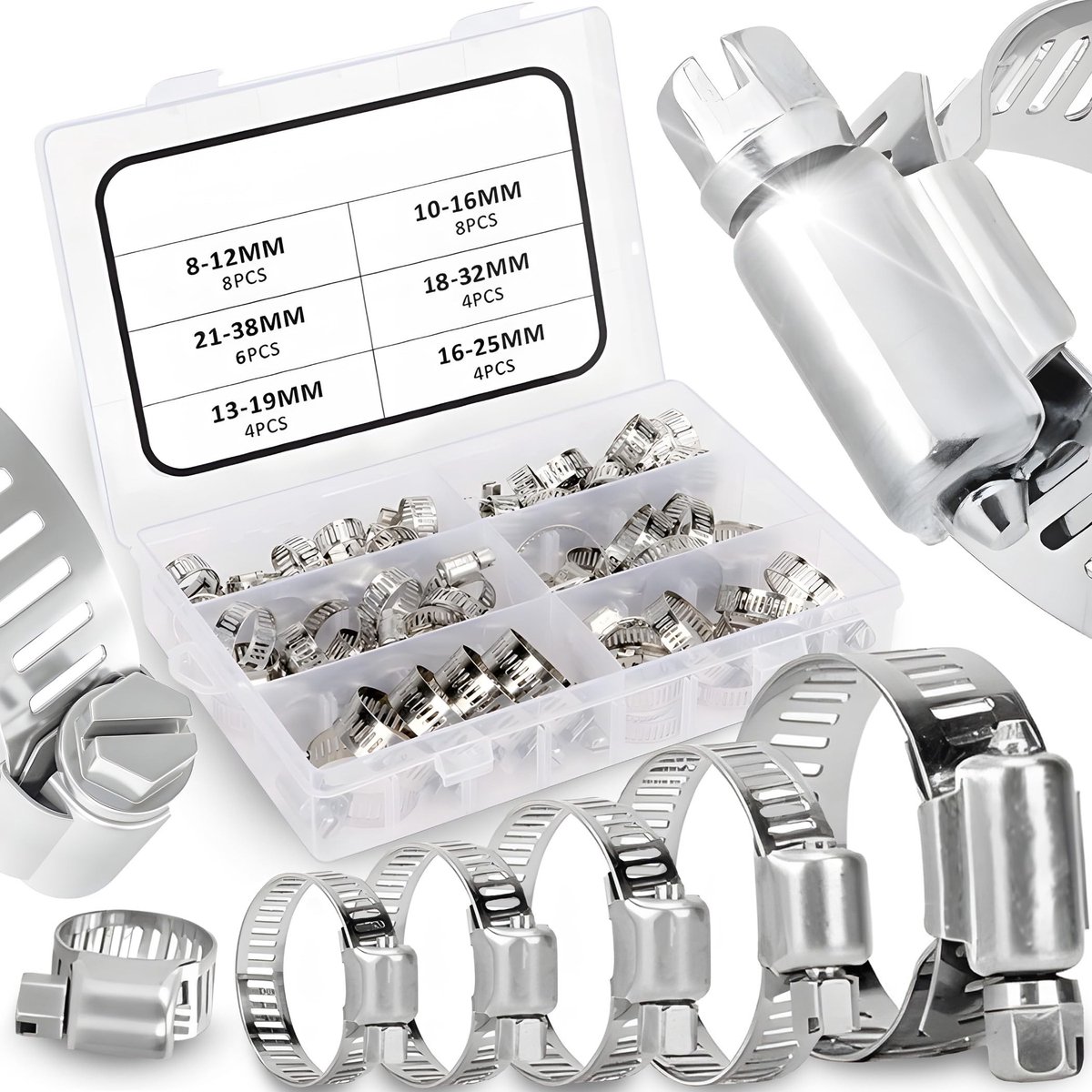 Dailygoody - RVS Slangklemmen Set van 34 - 6 Maten 16-32 mm voor Huis, Tuin en Werkplaats