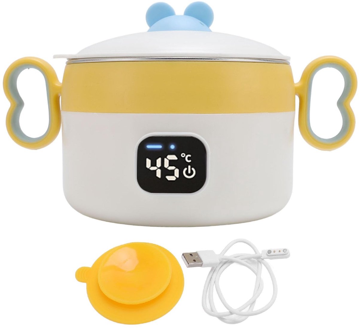 Dailygoods - RVS Warmhoudkom 450ml - Elektrische Lunchbox met Thermostaat en Oplaadbare Ba