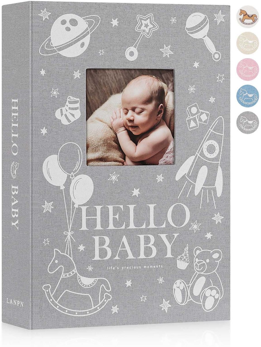 Dailygoody - Babyfotoalbum - Prachtig Pasgeboren Fotoboek - Linnen Kaft - Grijs - 300 Vakken - Bewaar de Mooiste Herinneringen - Geschikt voor Babysho