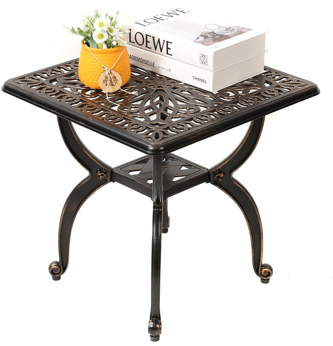 Dailygoody - Gegoten aluminium bijzettafel - Patio-bijzettafel - Onderhoudsvriendelijk - Antiek koper - Weerbestendig - Geschikt voor buiten en binnen...