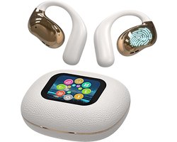 Open Ear Earbuds Ultra Comfort Draadloze Bluetooth 5.4 Hoofdtelefoon Over-The-Ear Oordopjes met Intelligent Touchscreen Oorhaakjes IPX7 Waterdicht Bone Conduction Oordopjes voor Fitness en Sport - OFF WHITE
