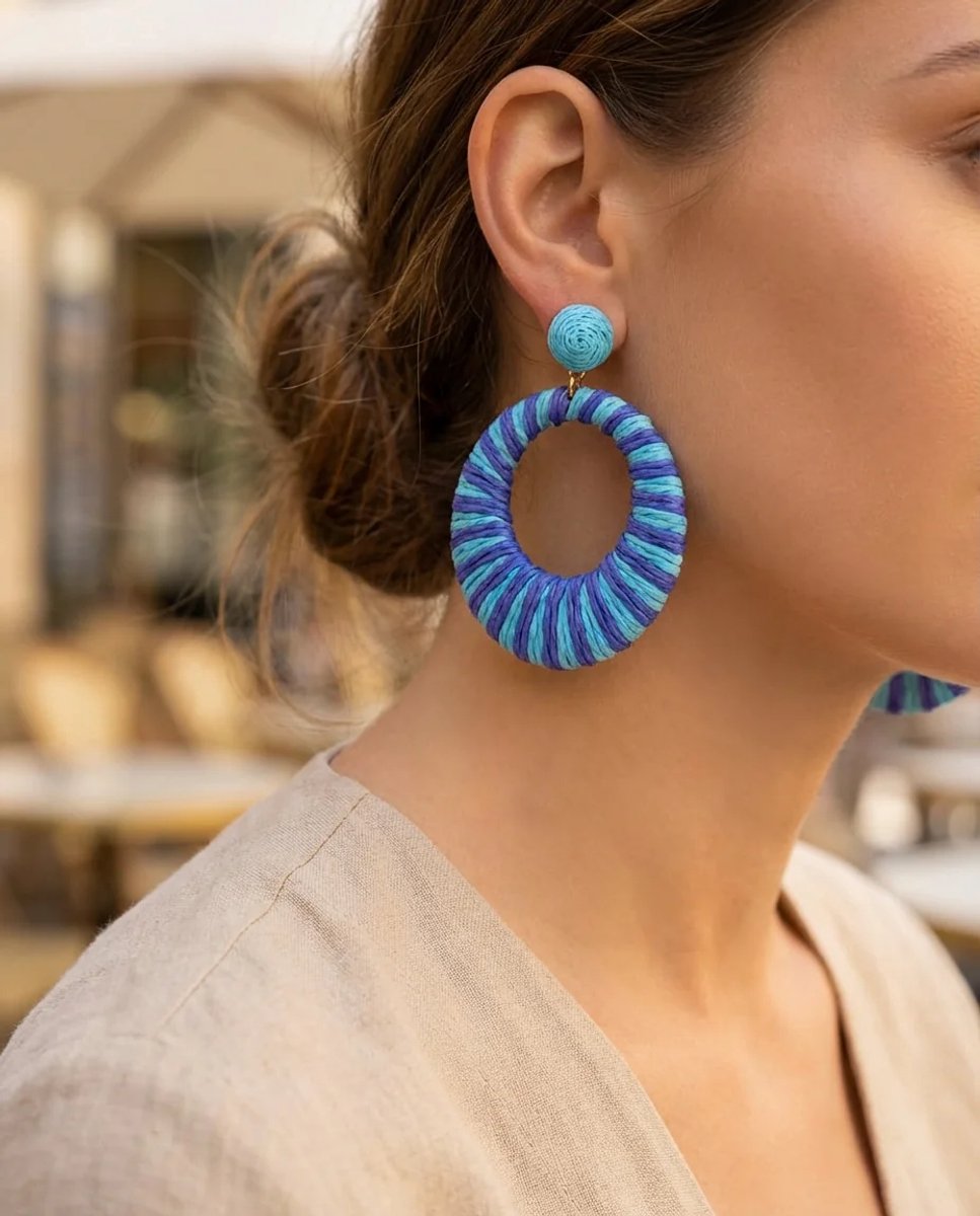 Dorvina Rotan Dames Oorbellen Turkoois Blauw Hangende Ring Bohem Zomer Dames Oorbellen