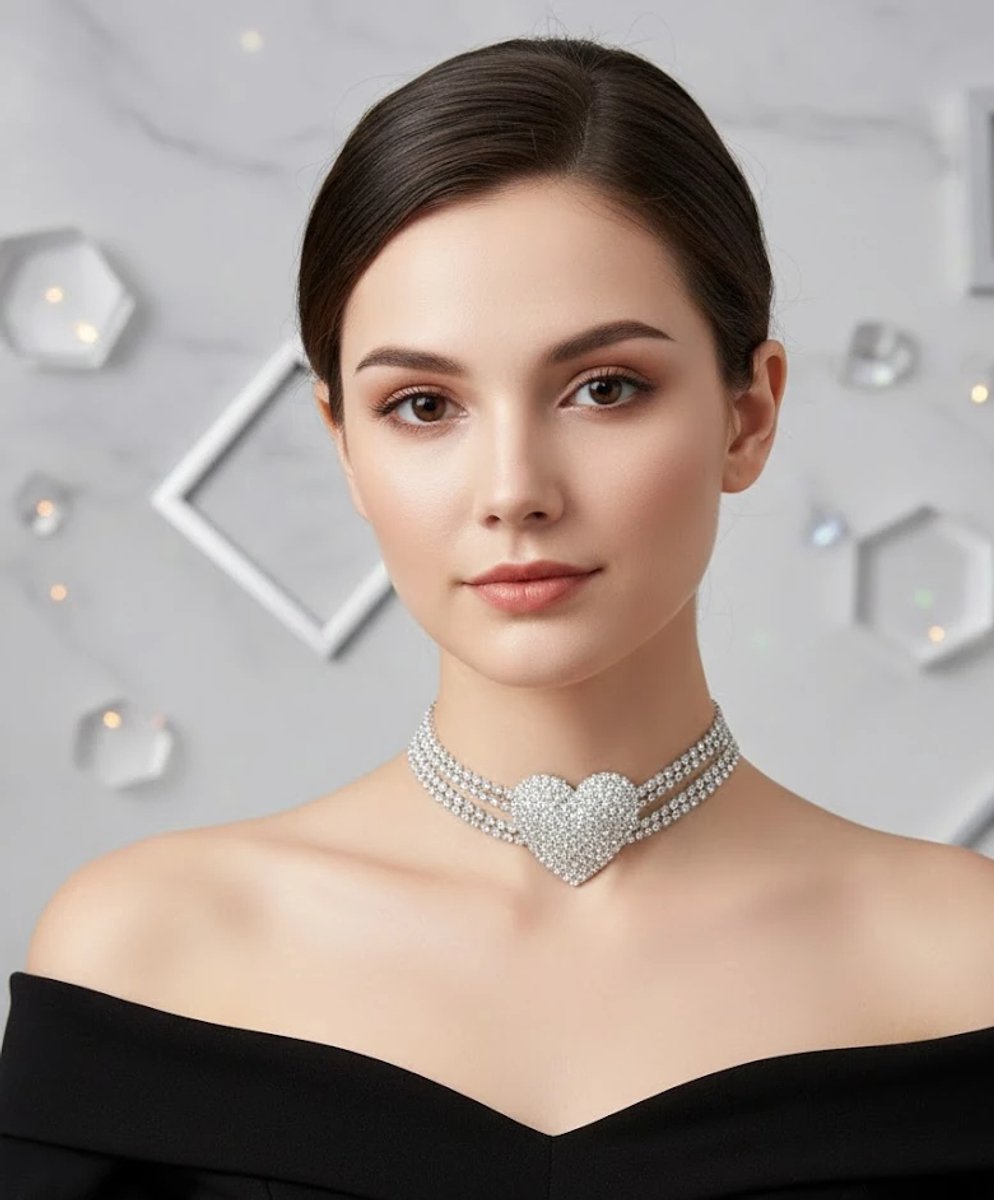 Dorvina Yerli Uretim Abiye Ketting Zilverkleurig Su Yolu Zirkonia Steen Bewerkt Hart Choker Dames Ketting