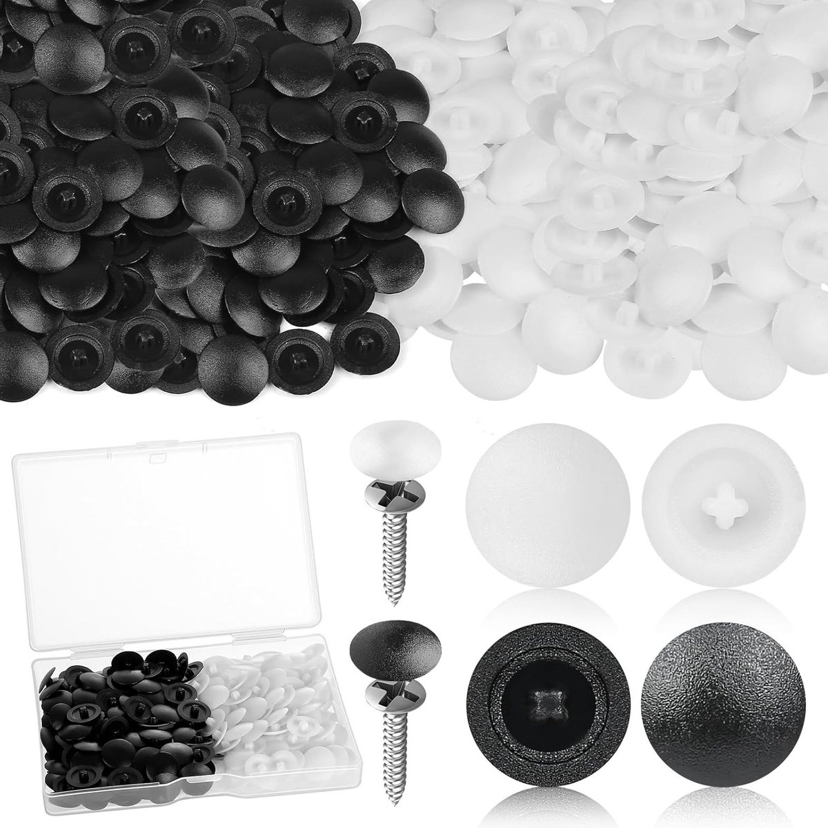 Set van 200 Decoratieve Schroefdeksels voor Meubels, Plastic Caps voor 12 mm Gaten, Geschikt voor Phillips Schroeven van 7-8 mm, Zwart en Wit
