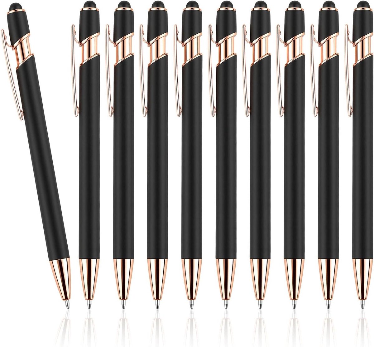 Set van 10 Zwarte Metalen Balpen met Capacitive Stylus, Herbruikbare Pennen voor Thuis, School en Kantoor, Perfect als Cadeau voor Diverse Gelegenheden