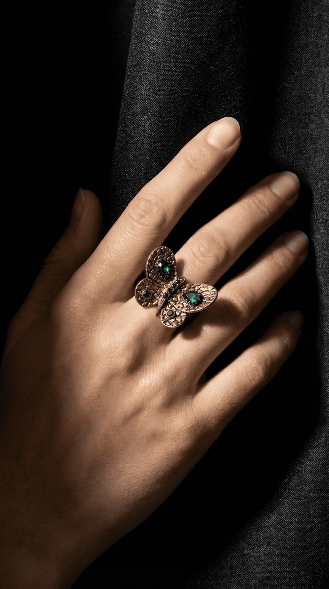 Dorvina Bronzen Sieraad Authentiek Markazit Steen Vlinder Model Verstelbaar Vintage Dames Ring