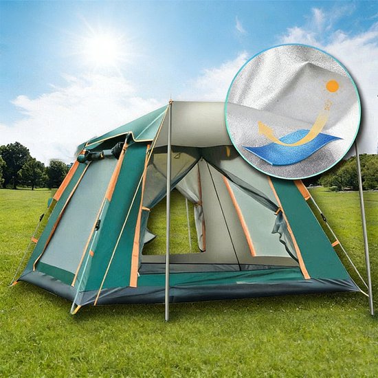 Dutchers® Pop-up Tent 3-4 Personen - 215x215x142 cm - Koepeltent - Winddicht - Kampeertent - Strandtent - Bivaktent - Festivaltent - Speeltent - Noodsituatie - Noodpakket - Snelle Opzet - Ideaal voor Camping, Strand & Reizen - Groen van Merkloos — afbeelding 4
