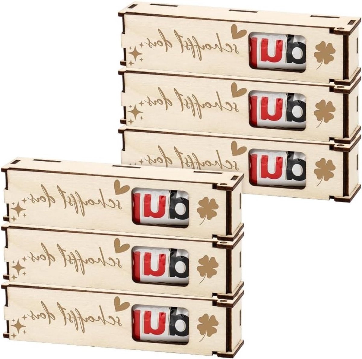 Set van 6 Houten Dozen voor Chocolade - Bedankcadeaus - Doos voor Kleine Chocoladerepen - Cadeauverpakking voor Collega's, Leraren en Vrienden