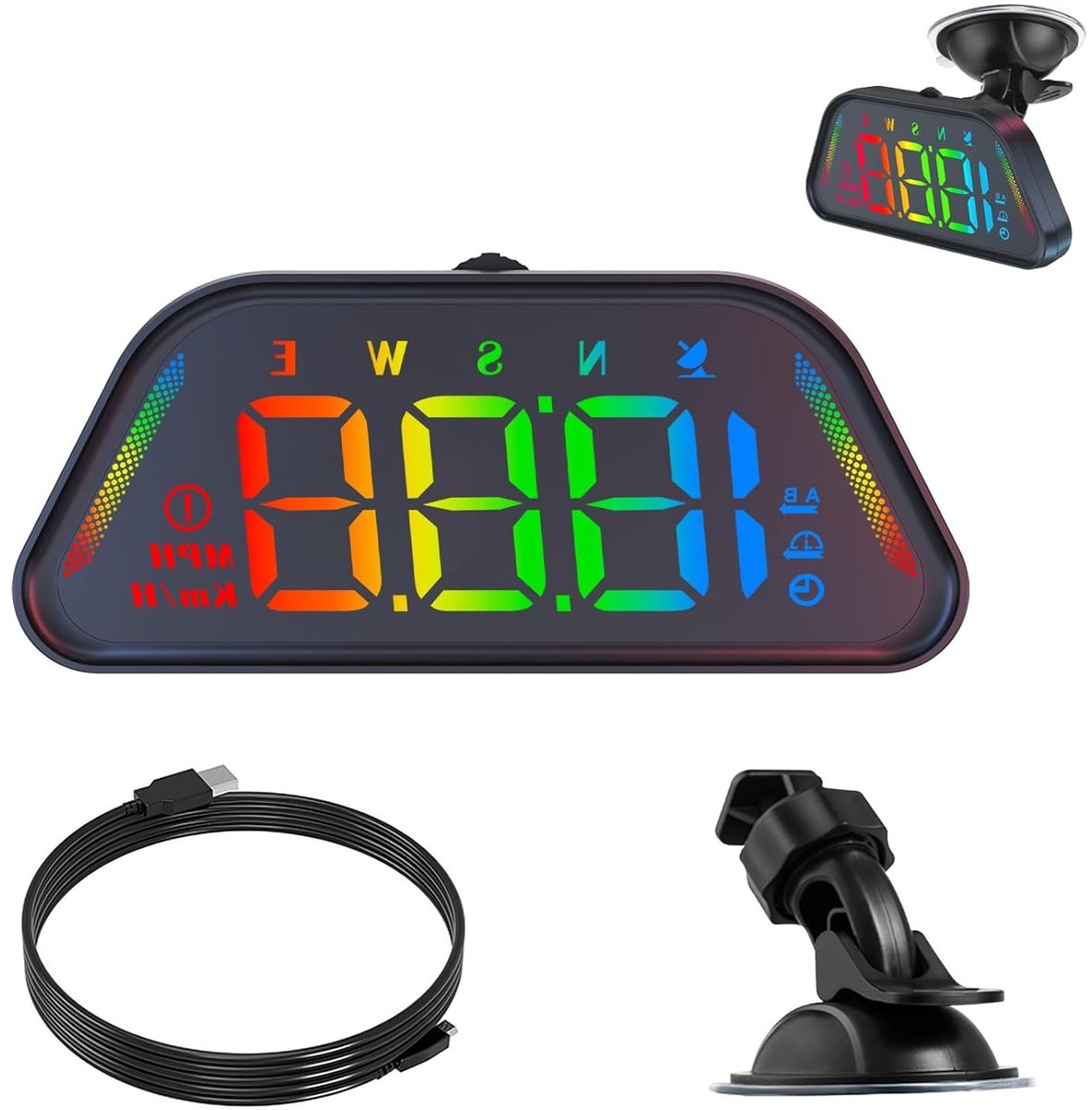Head-up display voor auto, GPS snelheidsmeter met snelheidswaarschuwing, 12 kleuren, 3.8 inch scherm, ideaal voor veilig rijden en navigatie.