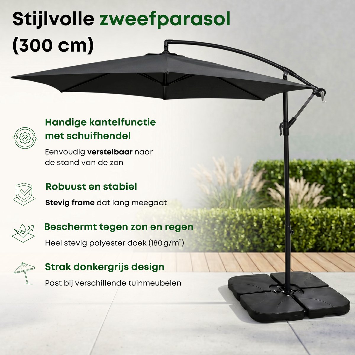 ACAZA Parasol - Zweefparasol - Donkergrijs thumbnail 2