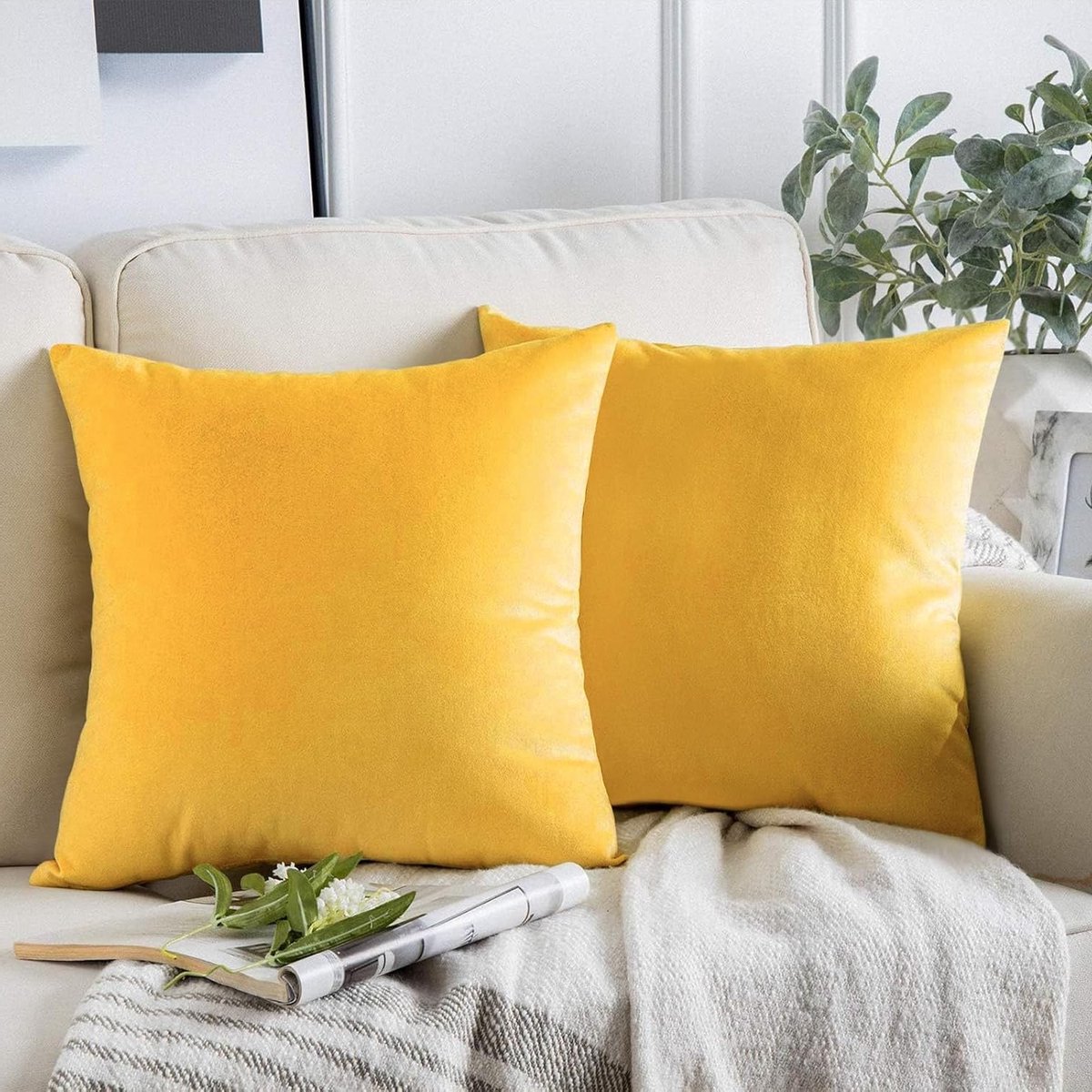 Set van 2 fluwelen kussenslopen in abrikooskleur, 40 x 40 cm, luxe en zachte woondecoratie