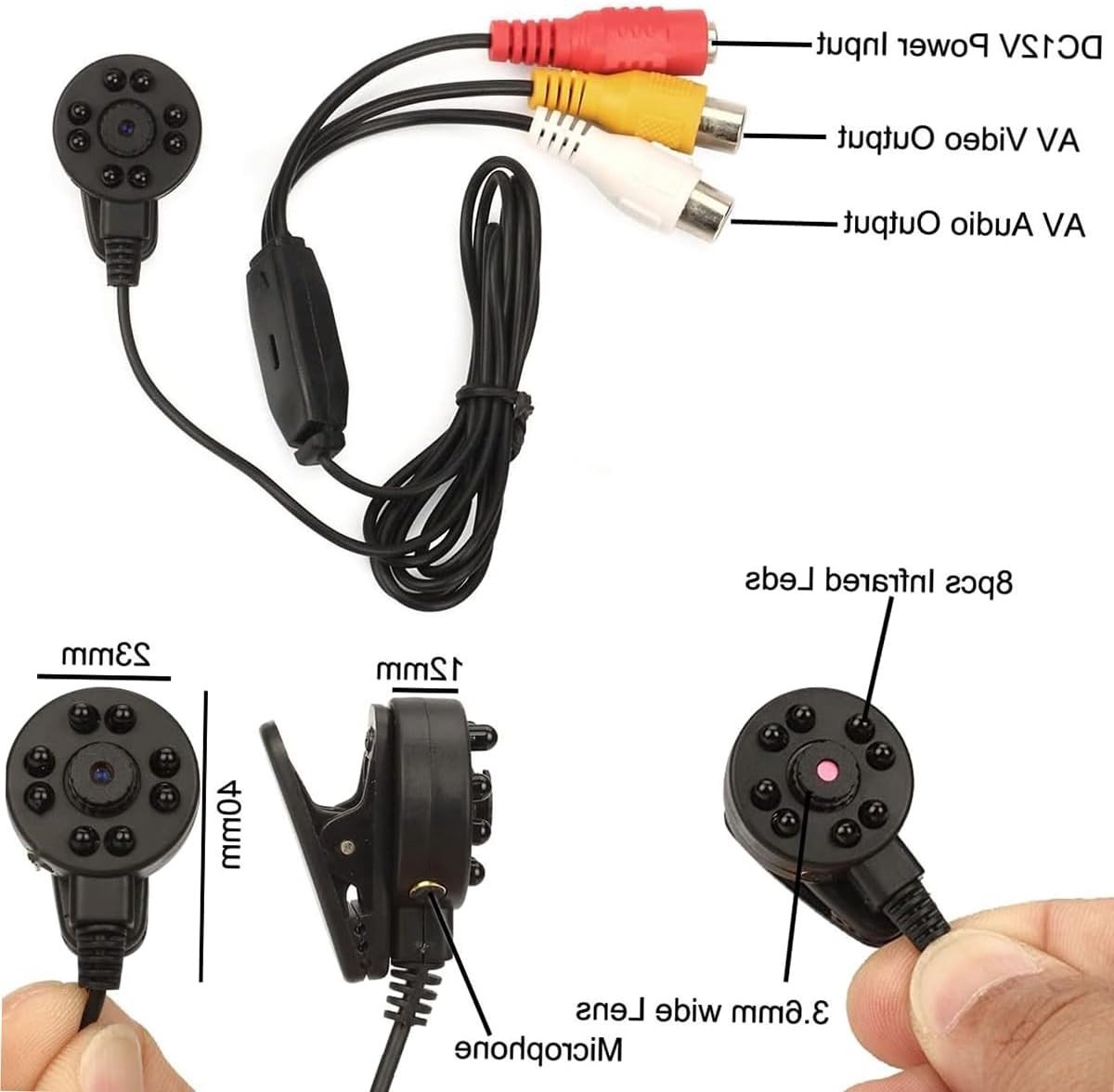 Mini Pinhole Beveiligingscamera met HD Nachtzicht en 8 IR LED's - Verbeterde Beveiliging met 1000TVL en 90 Graden Hoek