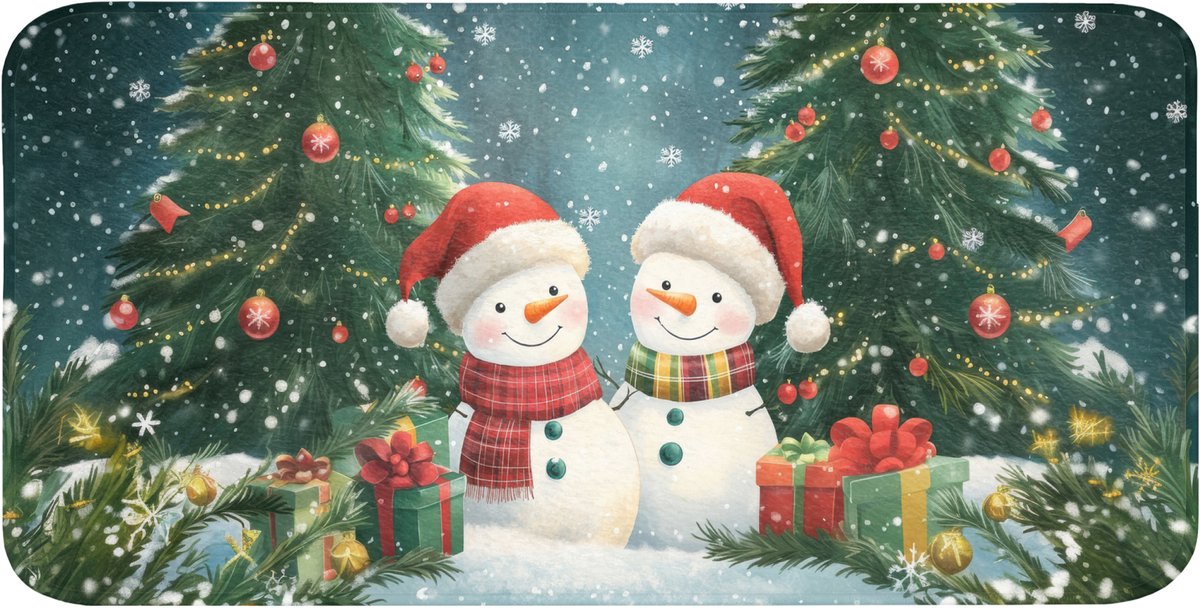 Badmat 120x60 cm - Antislip - Sneeuwpop - Kerstsneeuw - Groen - Rood - Badmatten voor badkamer - Badkamermat - Douchemat - Badkamer mat