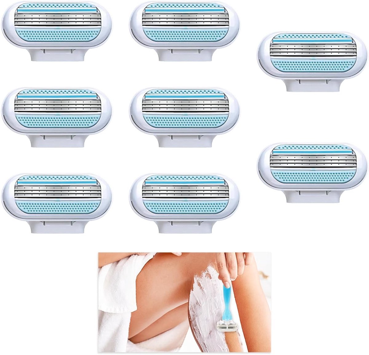 Set van 8 vervangende scheermesjes voor vrouwen, met 3 precisiescheermesjes en hydraterende beschermpad, ideaal voor een gladde huid en aanpassing aan lichaamscontouren