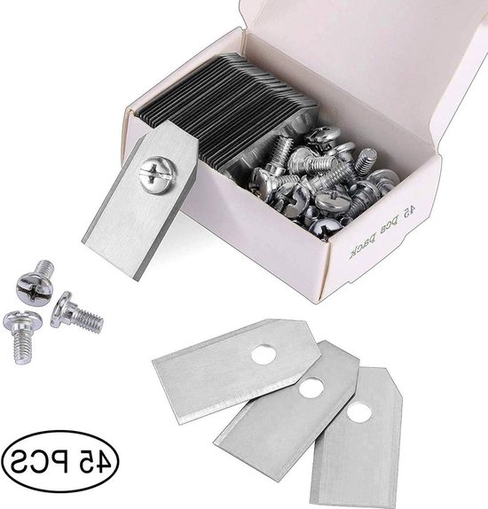 45 titanium messen voor robotmaaiers, geschikt voor Automower, Yardforce en Gardena, inclusief 45 schroeven, ideaal voor modellen zoals 105, 310, 315, 320, 420, 430x en r40i — afbeelding 5