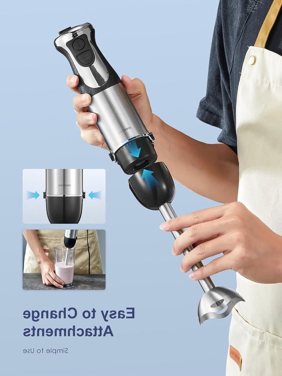 Krachtige 5-in-1 Staafmixer met RVS, 1000 W, 12 Snelheden, Inclusief Klopper, Melkschuimer, 500 ml Hakmolen en 600 ml Maatbeker voor Soepen en Sauzen van Merkloos — afbeelding 2