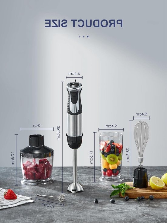 Krachtige 5-in-1 Staafmixer met RVS, 1000 W, 12 Snelheden, Inclusief Klopper, Melkschuimer, 500 ml Hakmolen en 600 ml Maatbeker voor Soepen en Sauzen van Merkloos — afbeelding 4